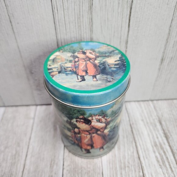 Vintage Christmas Holiday Nesting Tin Container Metal Storage Round 5'' Tall - Picture 2 of 6